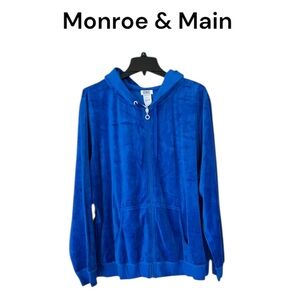 NWT Monroe & Main Royal Blue Velour Velvet Hooded Sweatshirt Size 2X